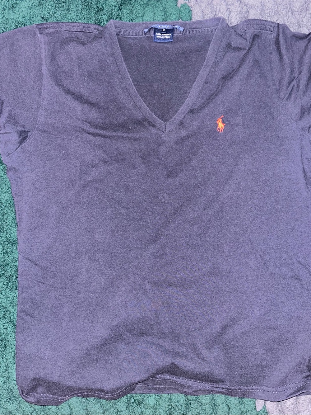 M vintage Ralph Lauren Sport Women's y2k V-Neck Fitted Tee in classic navy